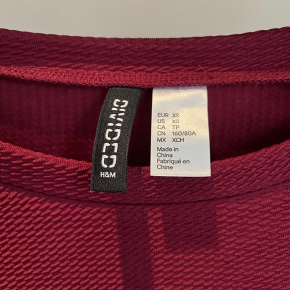 Maroon Short Sleeved Cropped Peplum Top - Picture 2 of 3